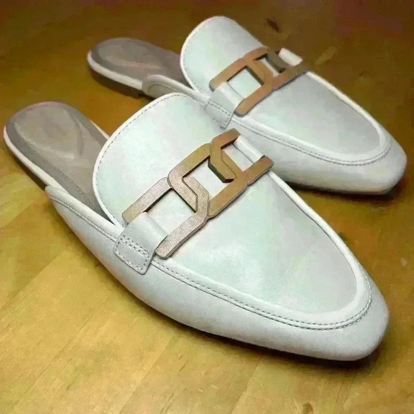 Rockport Total Motion Laylani Cream White Chain Link Mule Slides Flats Sz 6.5 - Picture 1 of 9